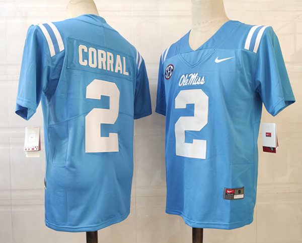 Men Ole Miss Rebels #2 Corral Light Blue Nike 2025 NCAA Jersey->ncaa teams->NCAA Jersey